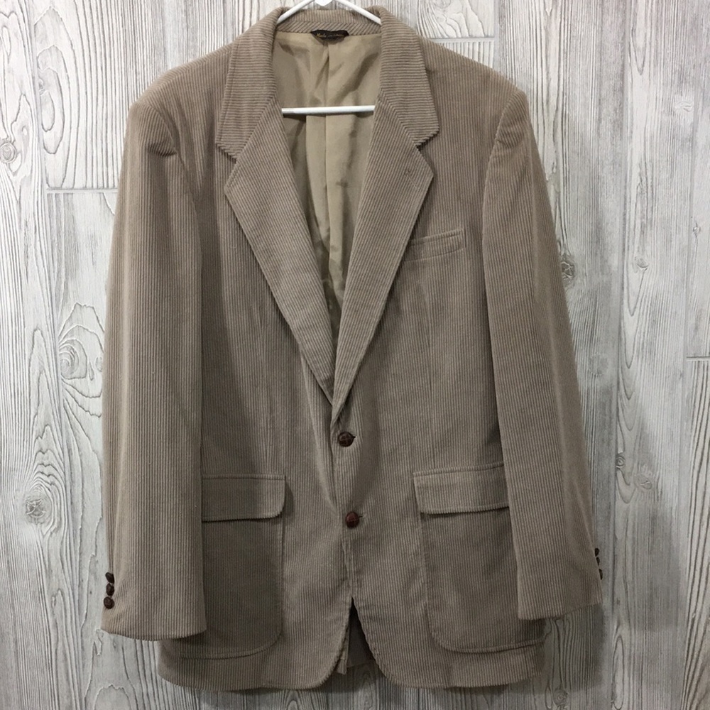 Vintage Corduroy Suit Coat Jacket Tan XL